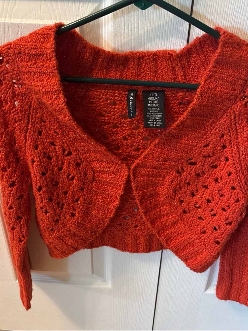 Mixit Orange Cropped Knit Bolero Shrug with Eyelet Detail